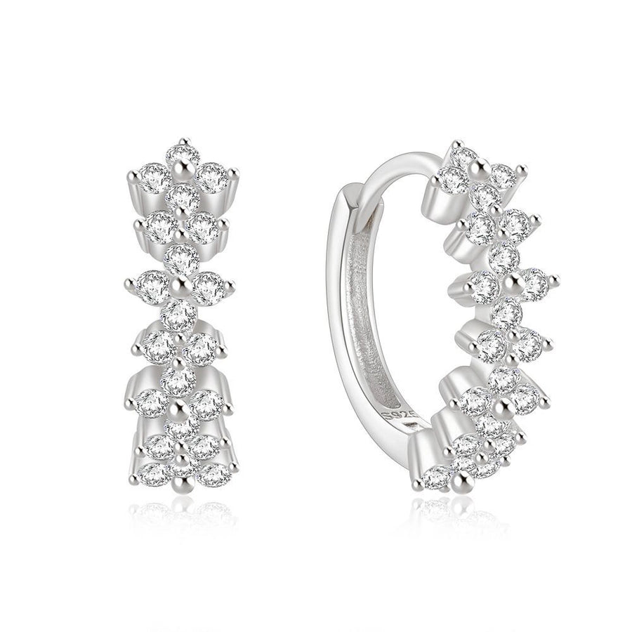 K Gold Plated White Gold Plated 925 Sterling Silver Zircon 925 Sterling Silver Earrings Geometric Flower Hoop Earrings