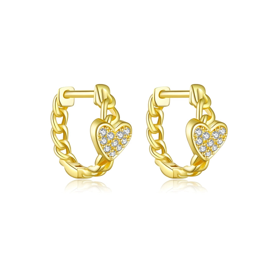 1 Pair 18K Gold Plated White Gold Plated 925 Sterling Silver Zircon 925 Sterling Silver Earrings Heart Shape Hoop Earrings