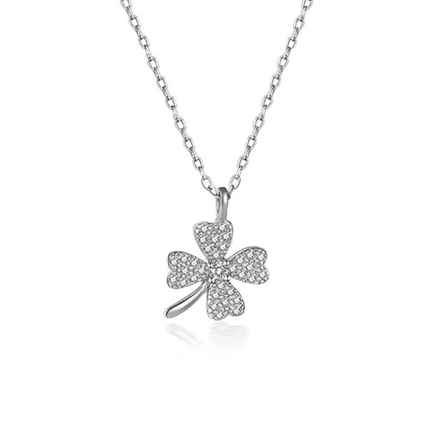 925 Sterling Silver Zircon cable chain Inlay Four Leaf Clover Pendant Necklace