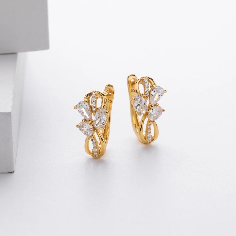 1 Pair 18K Gold Plated White Gold Plated Rhodium Plated 925 Sterling Silver Zircon 925 Sterling Silver Earrings U Shape Geometric Earrings