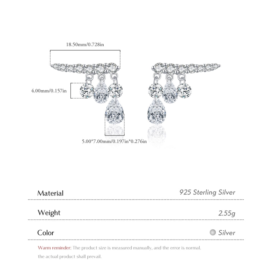 1 Pair Rhodium Plated 925 Sterling Silver Zircon 925 Sterling Silver Earrings Water Droplets Ear Studs