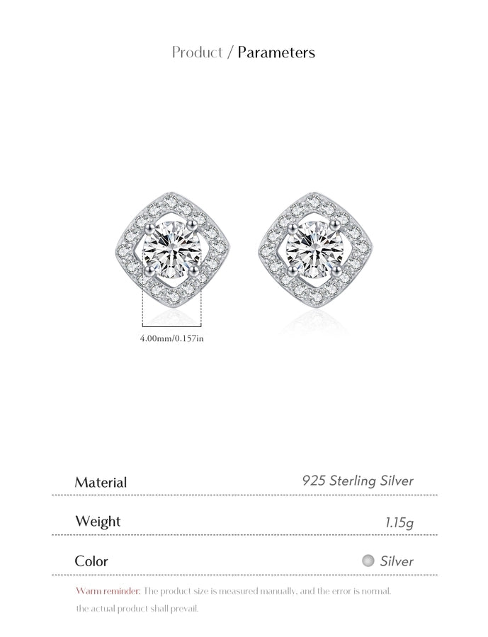 1 Pair Rhodium Plated 925 Sterling Silver Zircon 925 Sterling Silver Earrings Geometric Cube Sugar Ear Studs