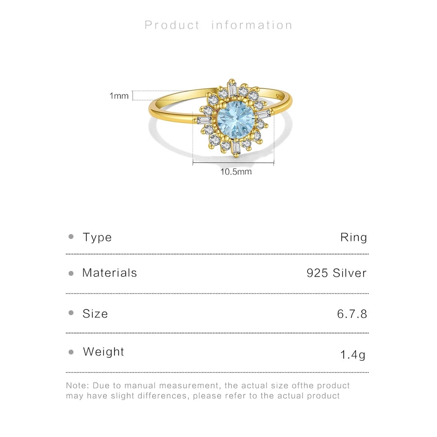 18K Gold Plated White Gold Plated 925 Sterling Silver Zircon Round Rings 925 Sterling Silver Rings