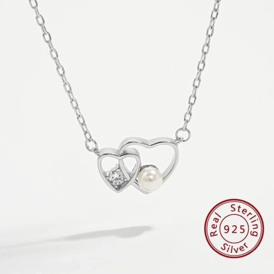 925 Sterling Silver Plated Shell pearls Zircon cable chain Heart Shape Necklace