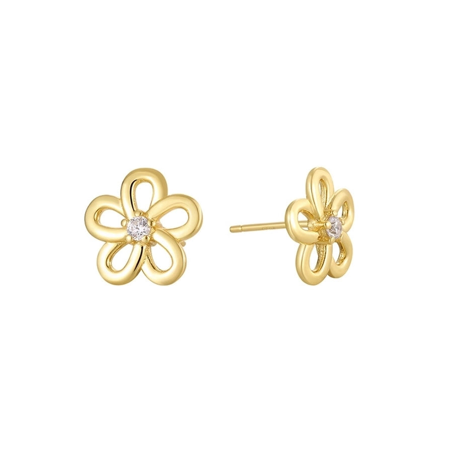 1 Pair 14K Gold Plated 925 Sterling Silver Zircon 925 Sterling Silver Earrings Flower Ear Studs