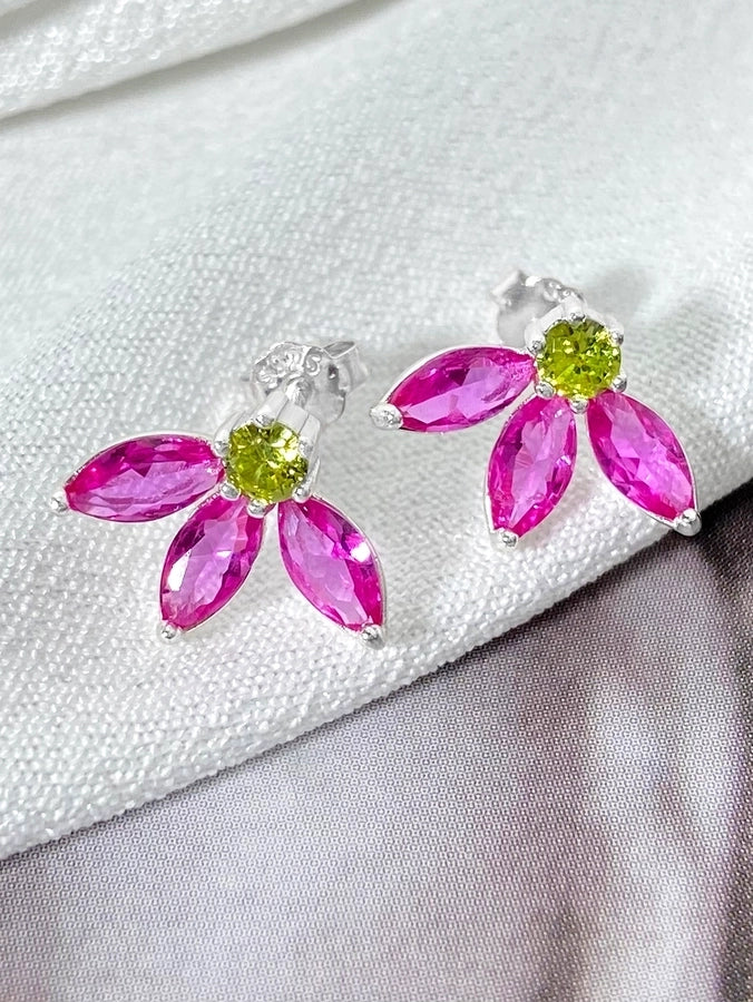 1 Pair Silver Plated 925 Sterling Silver Zircon 925 Sterling Silver Earrings Petal Ear Studs