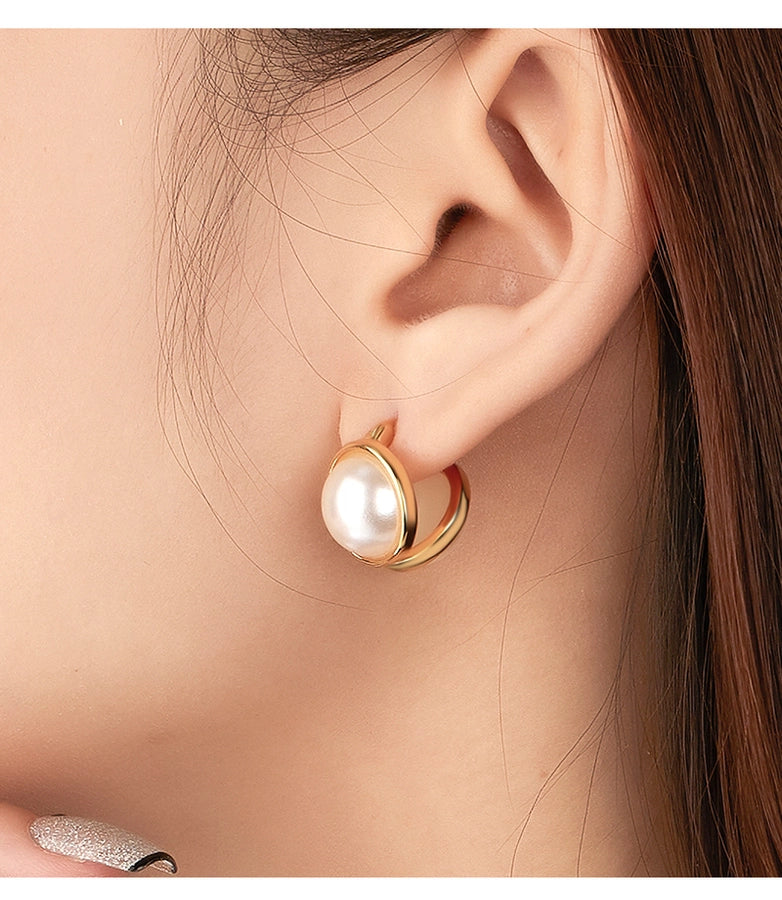 1 Pair 18K Gold Plated 925 Sterling Silver Pearl 925 Sterling Silver Earrings Geometric Ear clip