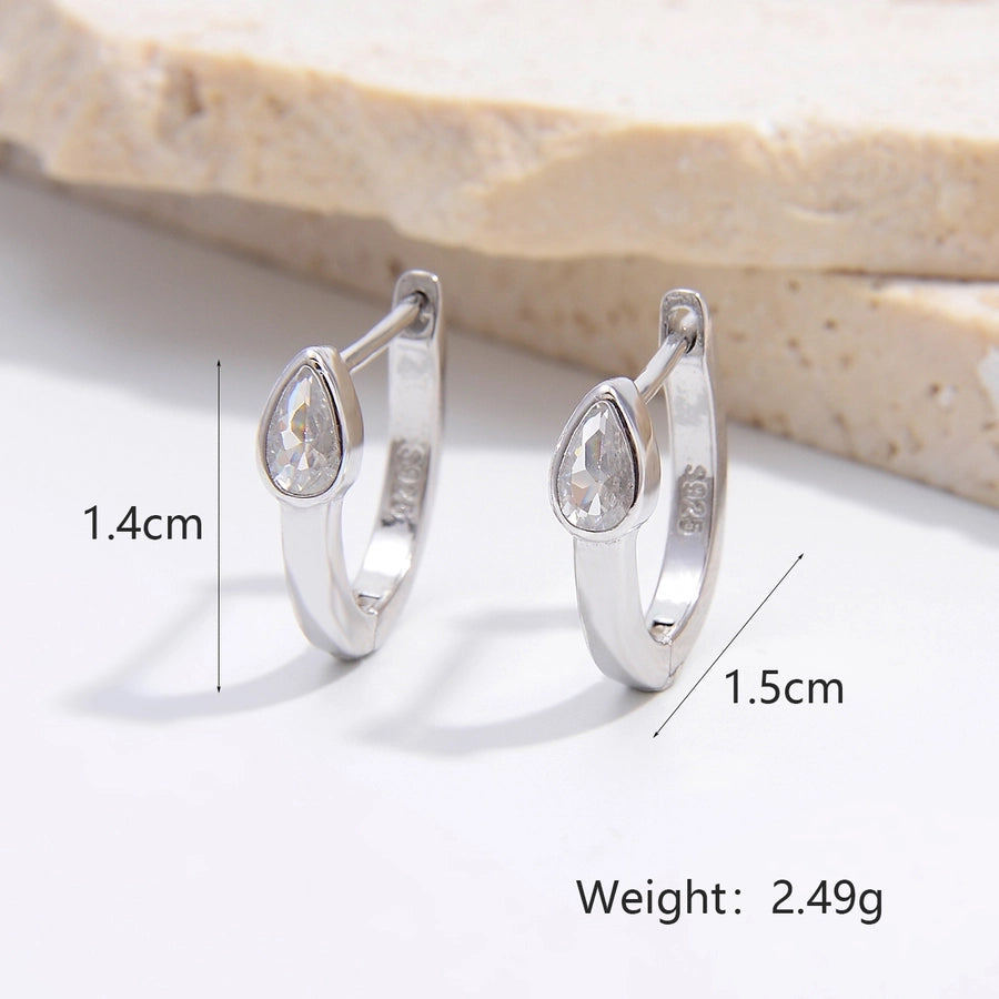 1 Pair White Gold Plated 925 Sterling Silver Zircon 925 Sterling Silver Earrings Semicircle Round Water Droplets Earrings