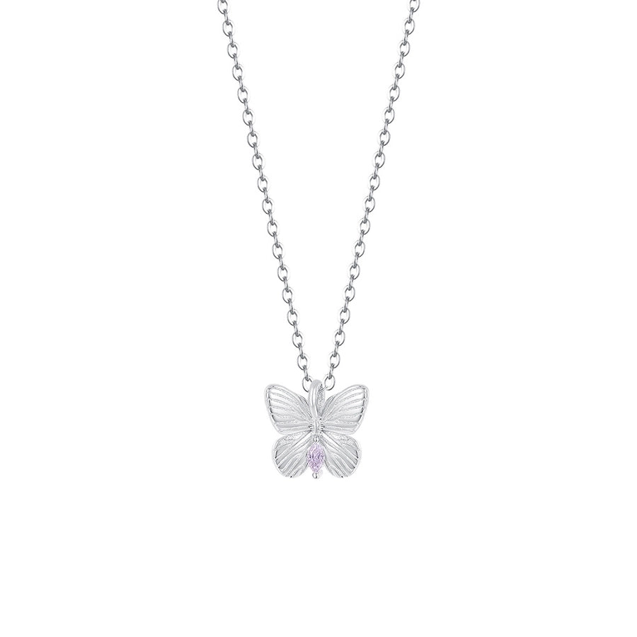 925 Sterling Silver Zircon cable chain Plating Butterfly Pendant Necklace