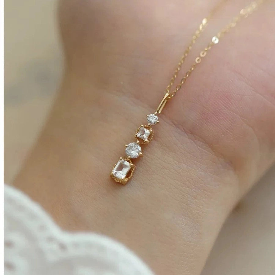 925 Sterling Silver Zircon cable chain Plating Water Droplets Pendant Necklace