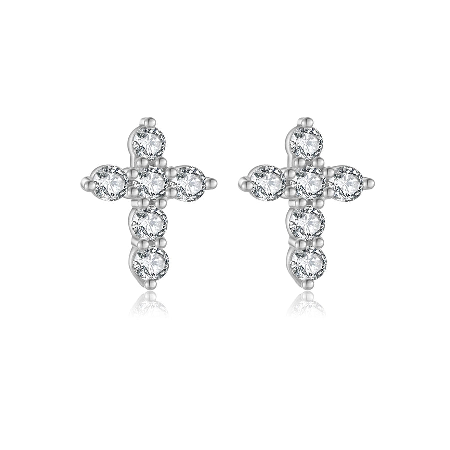 1 Pair 18K Gold Plated White Gold Plated 925 Sterling Silver Zircon 925 Sterling Silver Earrings Cross Ear Studs