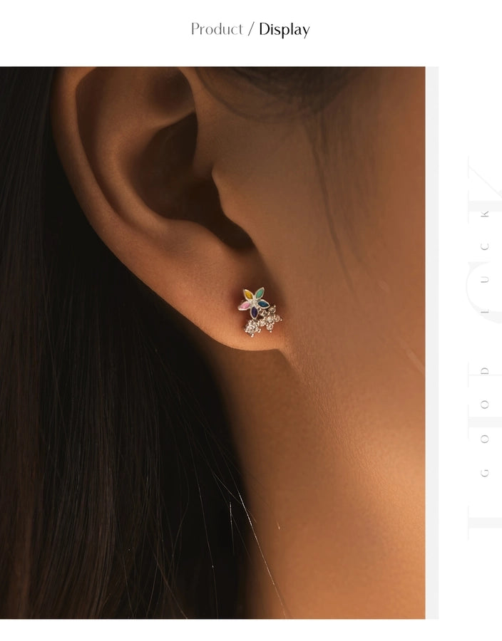 1 Pair Rhodium Plated 925 Sterling Silver Zircon 925 Sterling Silver Earrings Flower Ear Studs