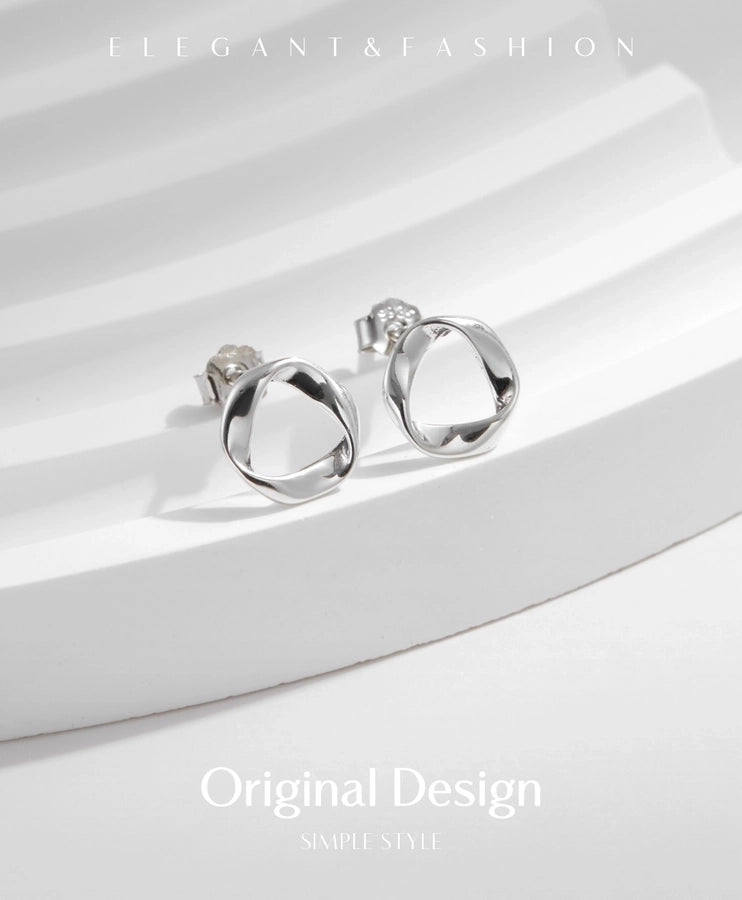 1 Pair Rhodium Plated 925 Sterling Silver 925 Sterling Silver Earrings Geometric Ear Studs