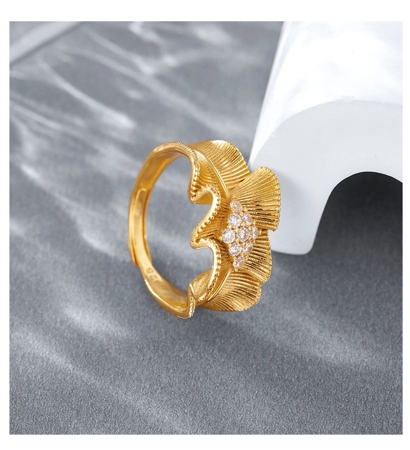 18K Gold Plated White Gold Plated 925 Sterling Silver Zircon Irregular Geometric Open Rings 925 Sterling Silver Rings