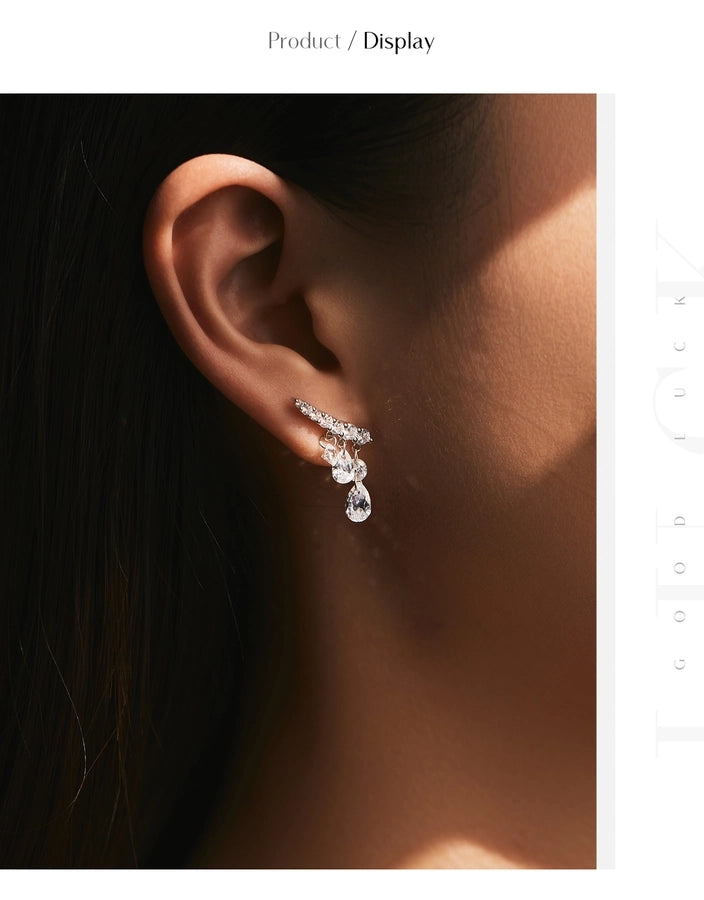 1 Pair Rhodium Plated 925 Sterling Silver Zircon 925 Sterling Silver Earrings Water Droplets Ear Studs