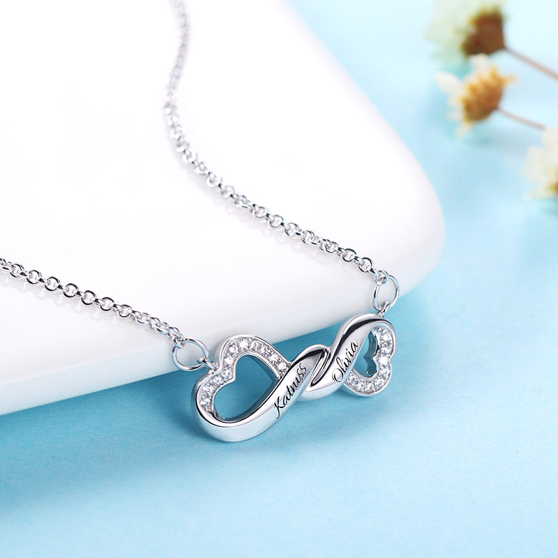 Personalized Infinity 925 Silver Twisted Heart Tie Necklace
