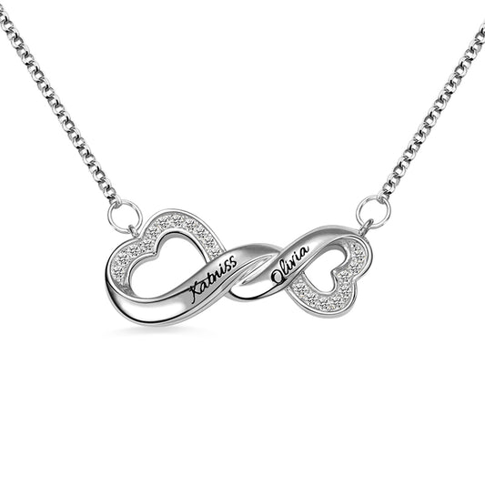 Personalized Infinity 925 Silver Twisted Heart Tie Necklace