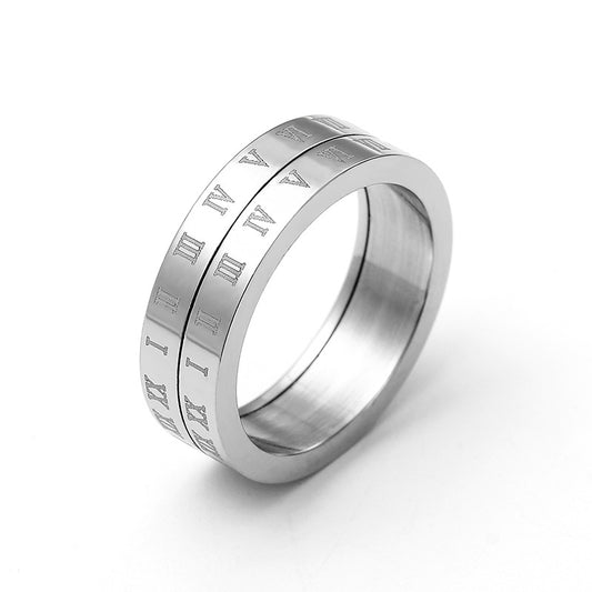 Rotatable Spinning Silver Plated Roman Numeral Engraved  Anxiety Ring