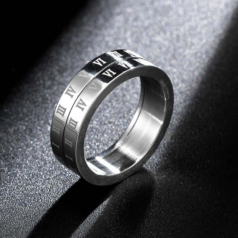 Rotatable Spinning Silver Plated Roman Numeral Engraved  Anxiety Ring