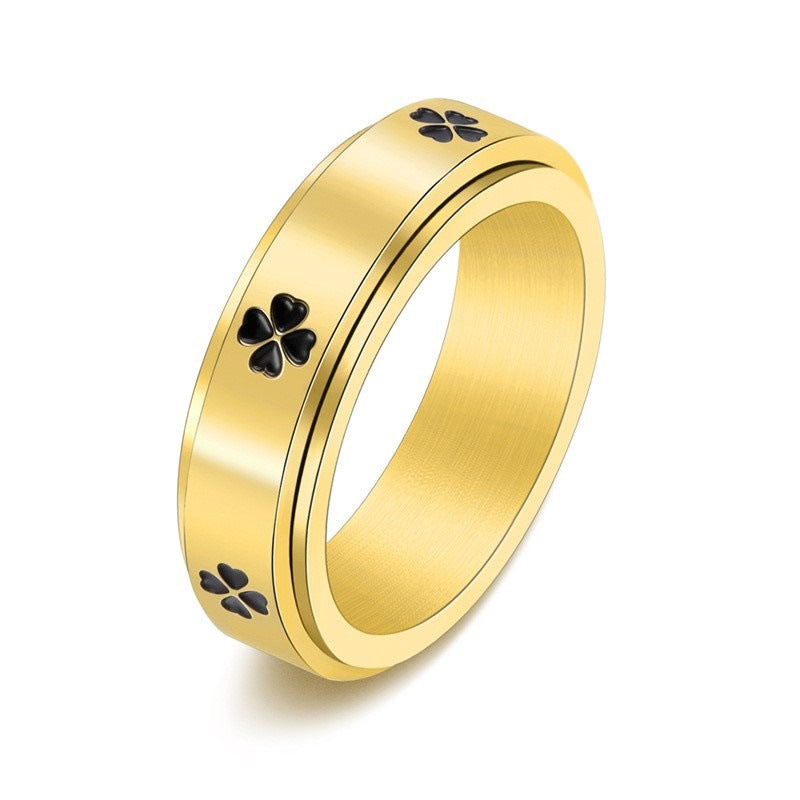 Lucky Four-Leaf Clover Rotatable Stainless Steel Anxiety Ring
