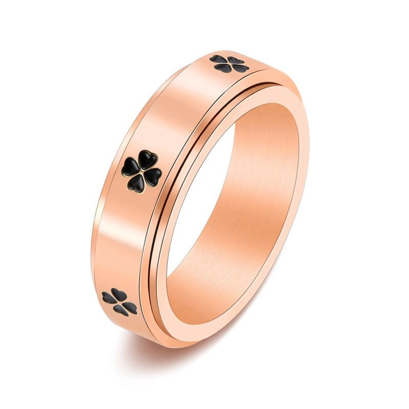 Lucky Four-Leaf Clover Rotatable Stainless Steel Anxiety Ring