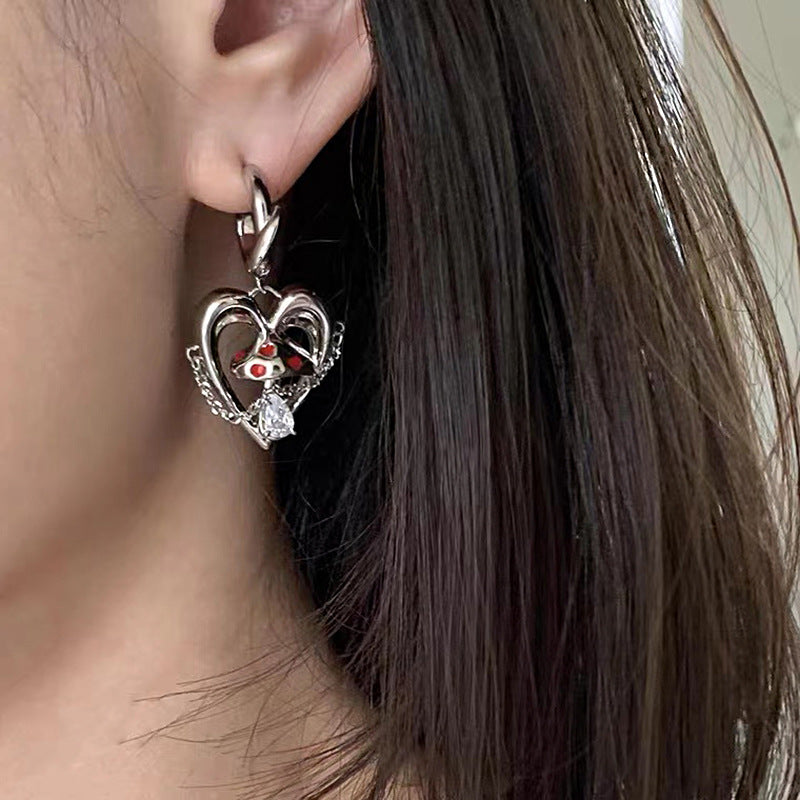 Love Heart Mushroom Silver Plated Hypoallergenic Eardrop Earrings