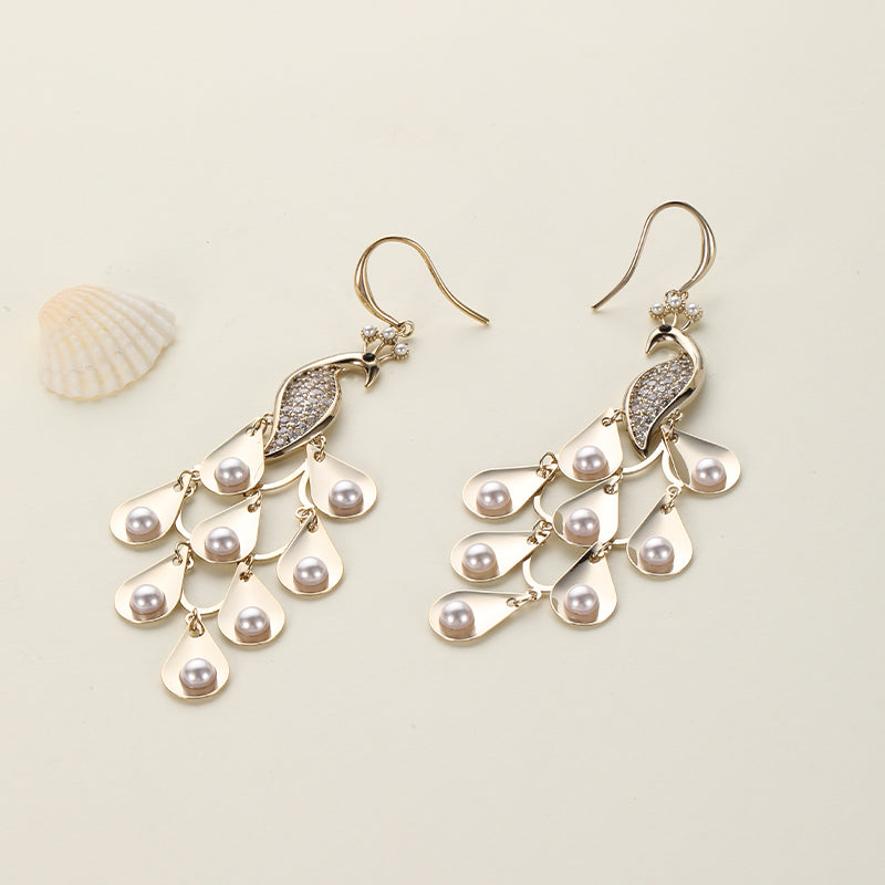 White Pearl Peacock Style Bird Earrings