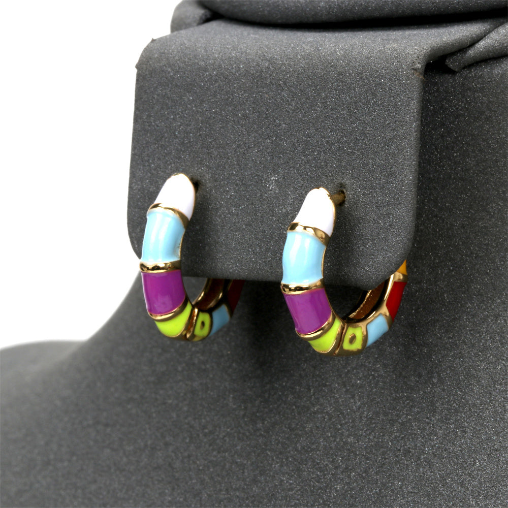 Unique Geometric Gold Plated Colorful Enamel Half Hoop Earrings