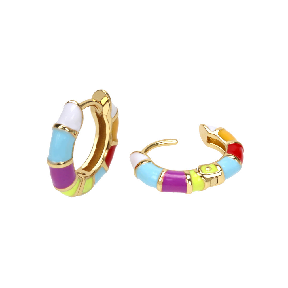 Unique Geometric Gold Plated Colorful Enamel Half Hoop Earrings