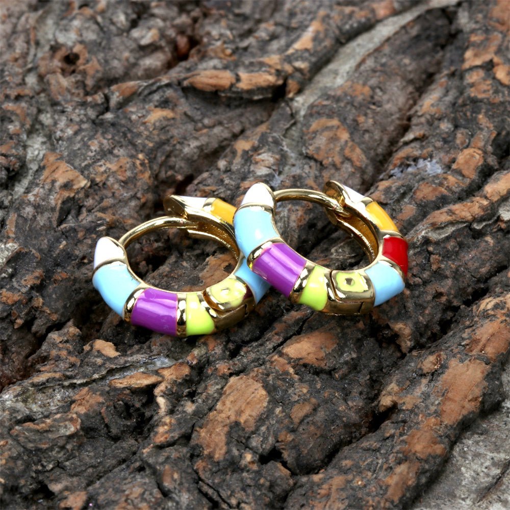 Unique Geometric Gold Plated Colorful Enamel Half Hoop Earrings