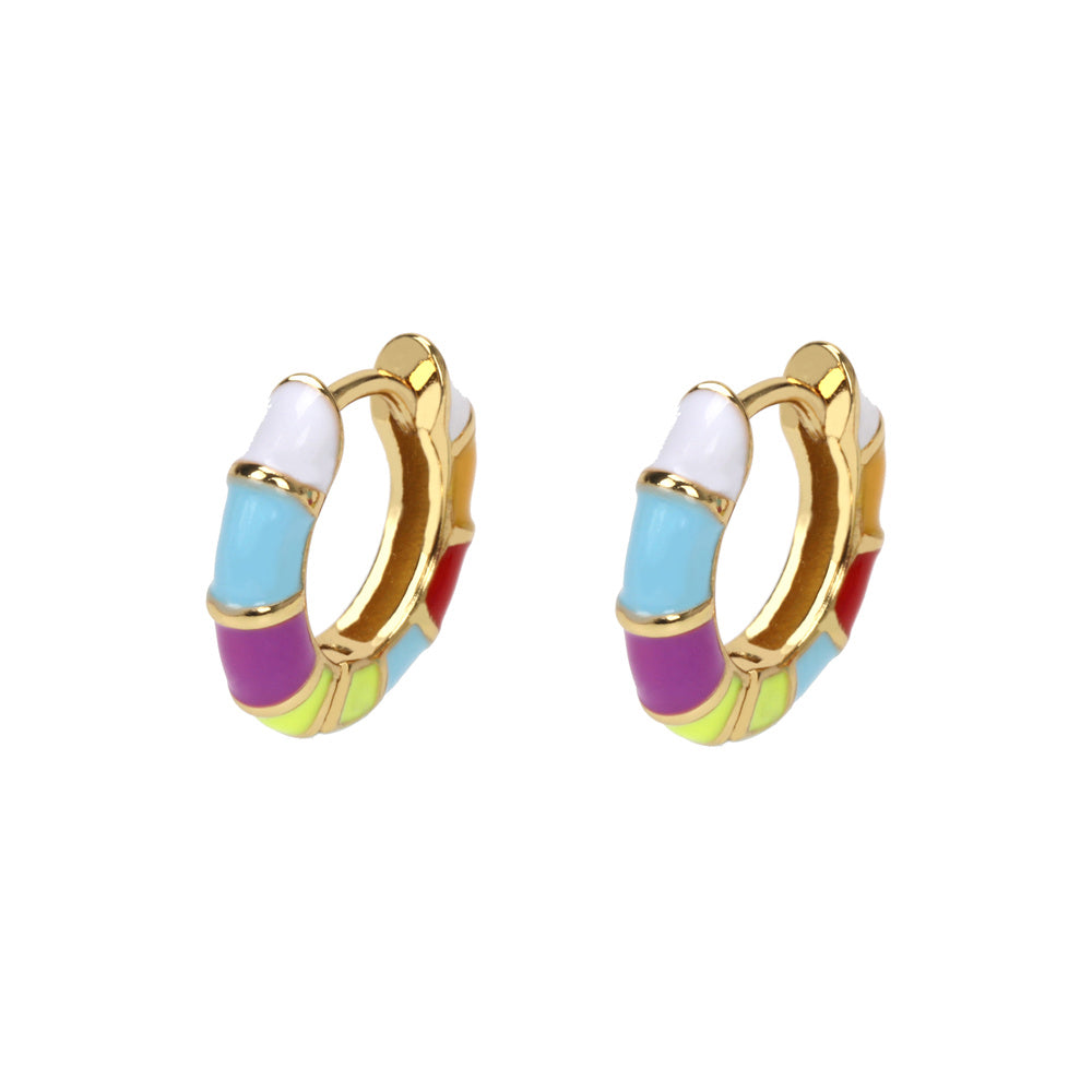 Unique Geometric Gold Plated Colorful Enamel Half Hoop Earrings