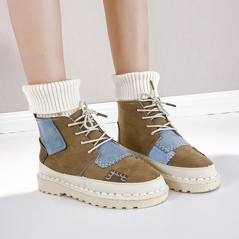 Women's Casual Suede Ankle Fold Unique Style Patchwork Boots
