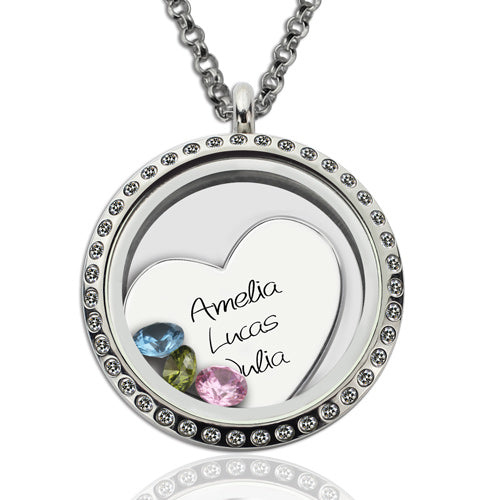 Personalized 'Triple Treat' Floting Locket With Birthstones and Sentiments