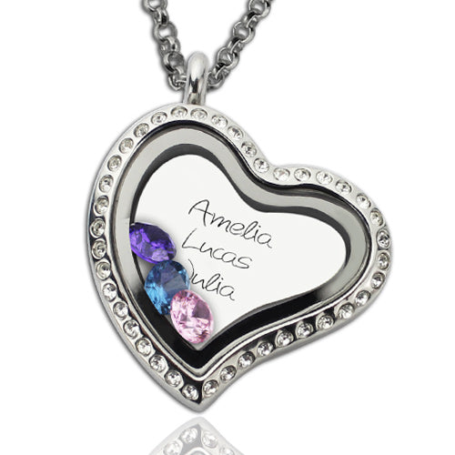 Personalized 'Triple Treat' Floting Locket With Birthstones and Sentiments