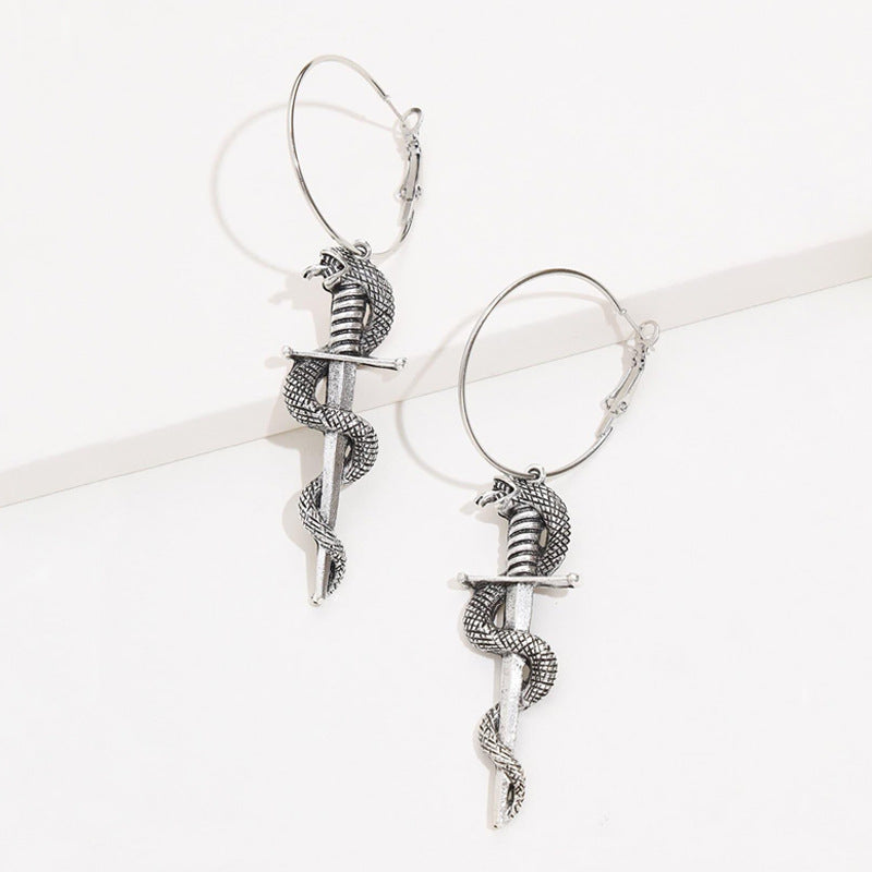 Sword Snake Earrings | Medival Earring| Snake Hoop Earrings | Mid Century Earrings | Cosplay Earrings | Punk Earrings | Weird Earrings