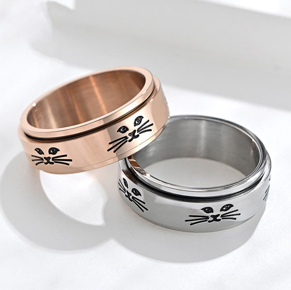 Rose gold and silver rotating anxiety cat rings great gift idea for cat lovers