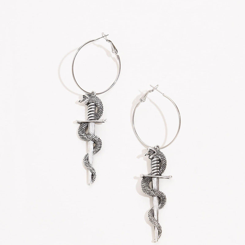 Sword Snake Earrings | Medival Earring| Snake Hoop Earrings | Mid Century Earrings | Cosplay Earrings | Punk Earrings | Weird Earrings