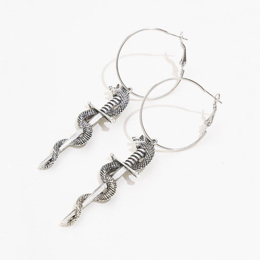 Sword Snake Earrings | Medival Earring| Snake Hoop Earrings | Mid Century Earrings | Cosplay Earrings | Punk Earrings | Weird Earrings