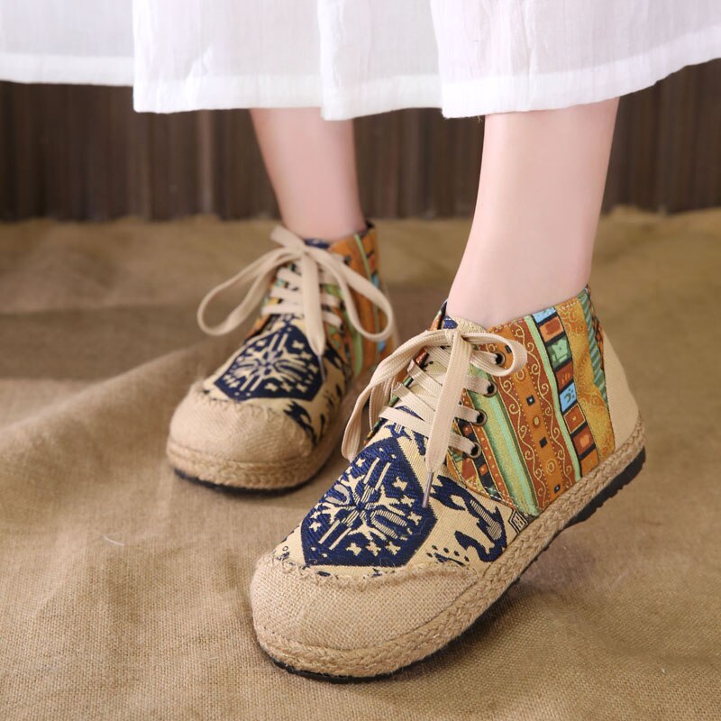 Hippie Boho Style Hand-Made Round Toe Flat Shoes For Women