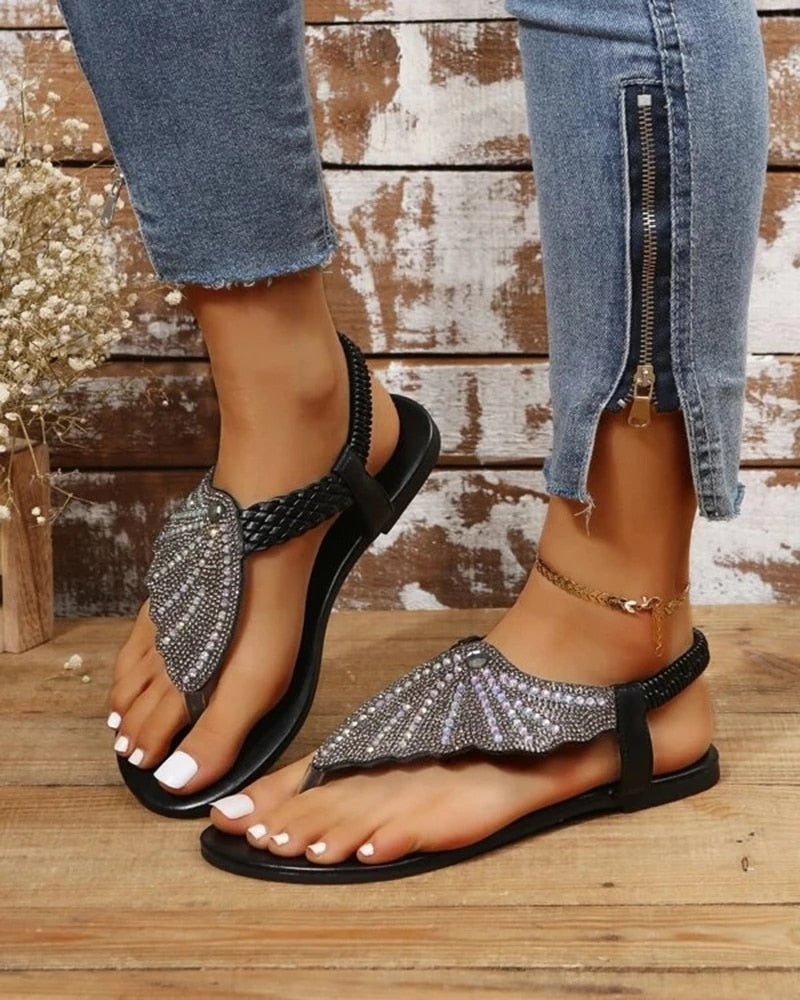 Women's Bohemian Style Half Shell Rhinestone Summer Beach Sandals