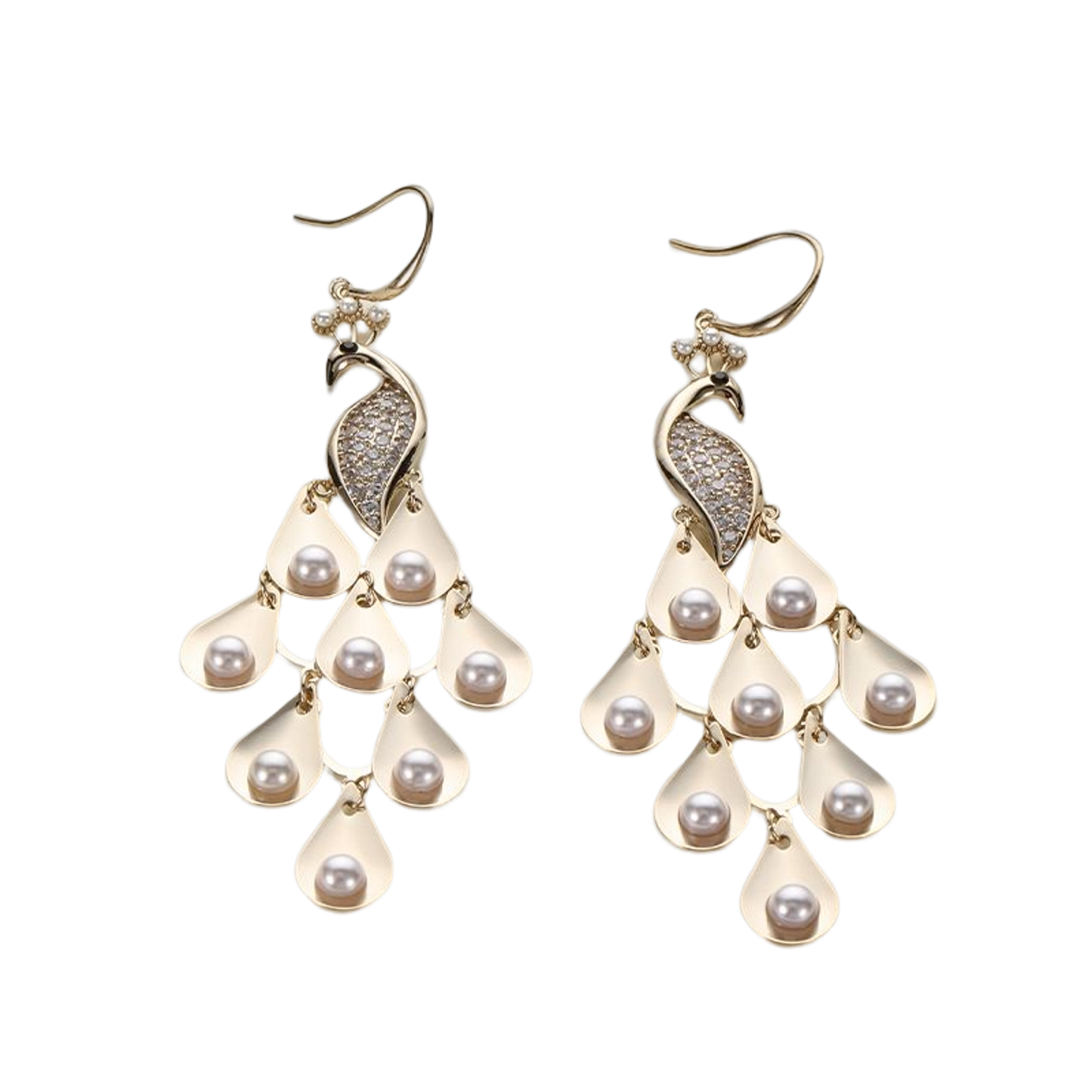 White Pearl Peacock Style Bird Earrings