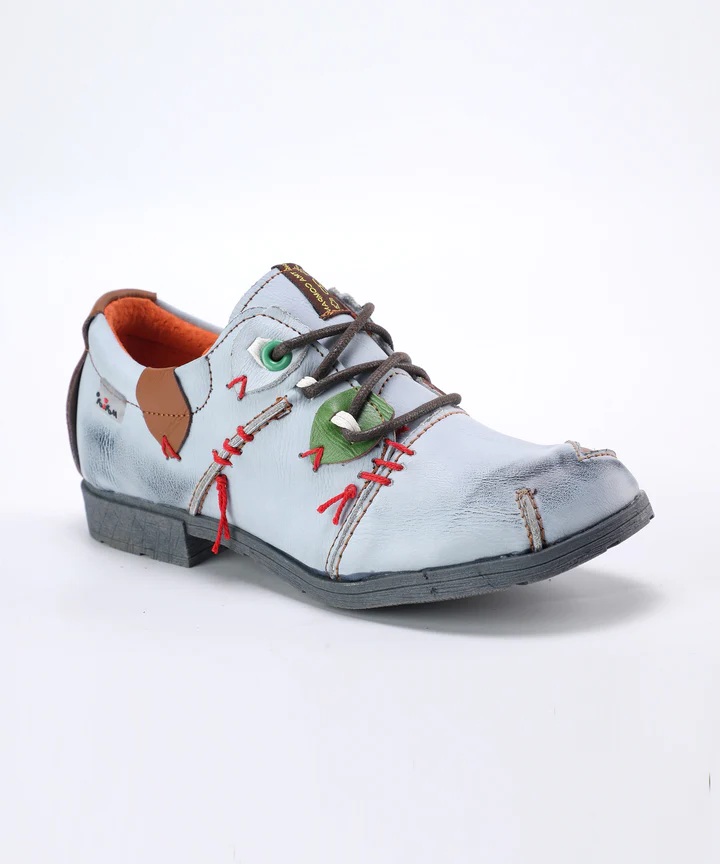 Retro Style Washed Leather Worn Look Step Stitched Shoes For Women